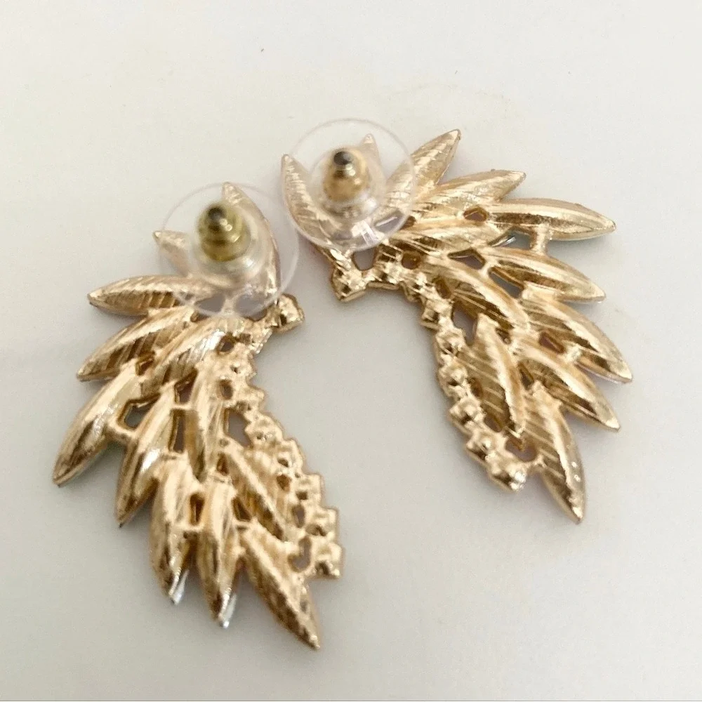 Gold Tone Multicolor Marquise Rhinestone Statement Earrings wedding party 💖